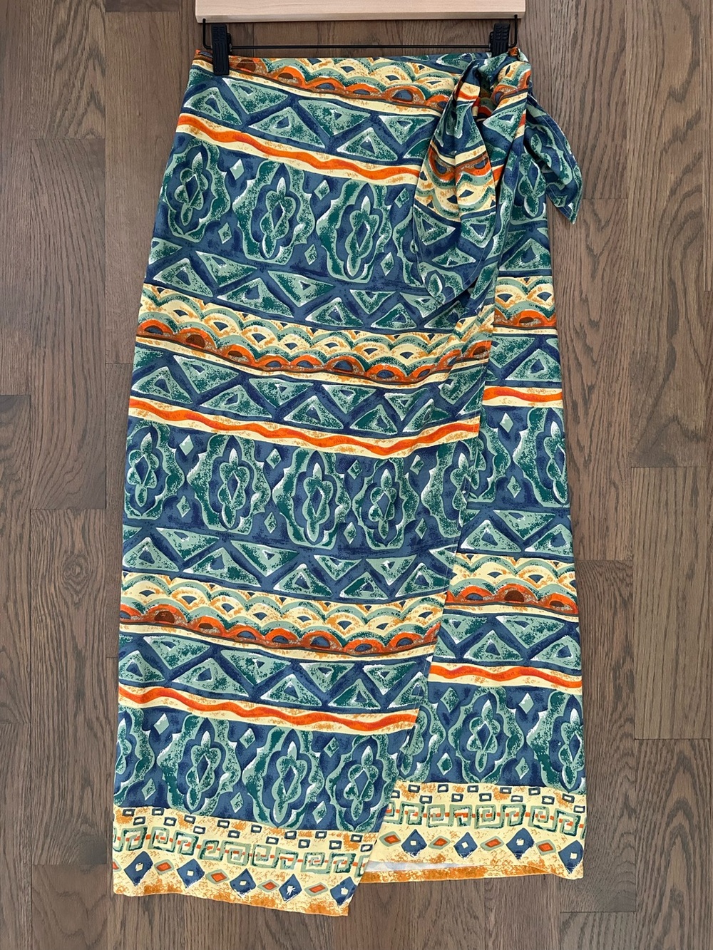 Vintage The Limited Batik Abstract Print Silk Wrap Midi Skirt Blue Multicolor M
